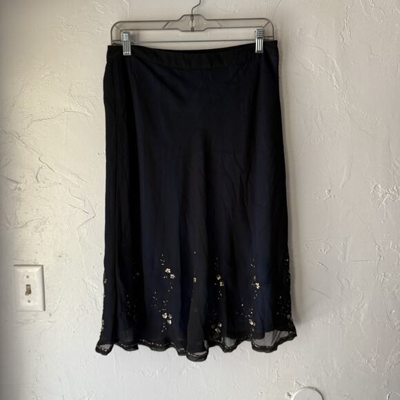 Attention Y2k Whimisigoth Skirt 6 Sheer Sequin Floral Midi Lined‎ Side Zip - Picture 1 of 10